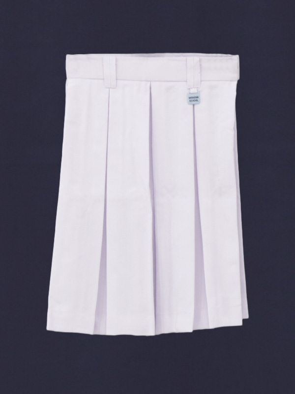 White Box pleates Skirt with Modern school branding loopy'